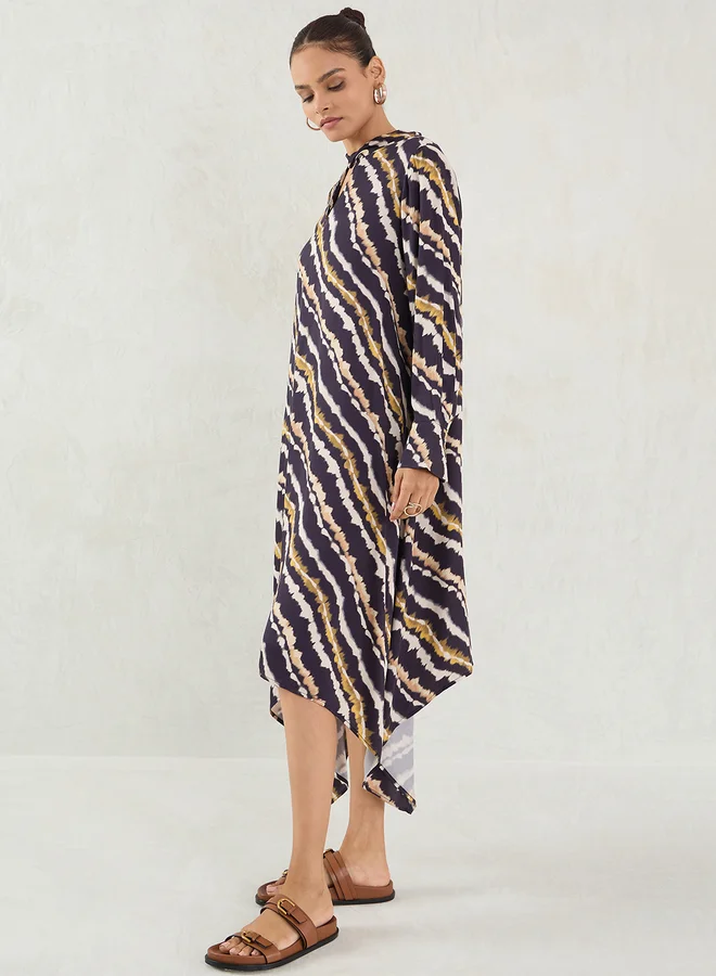 Femmella Femmella Black Abstract Print Asymmetric Hem A-Line Maxi Dress