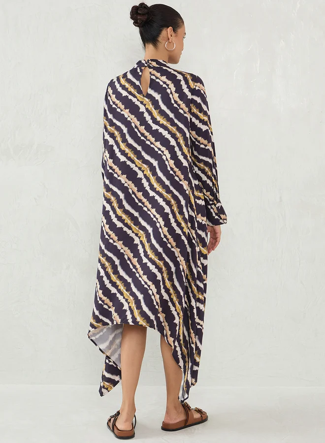 فيميلا Femmella Black Abstract Print Asymmetric Hem A-Line Maxi Dress