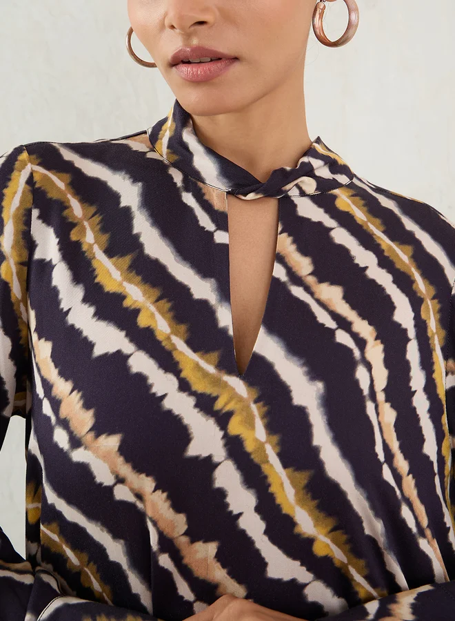 Femmella Femmella Black Abstract Print Asymmetric Hem A-Line Maxi Dress
