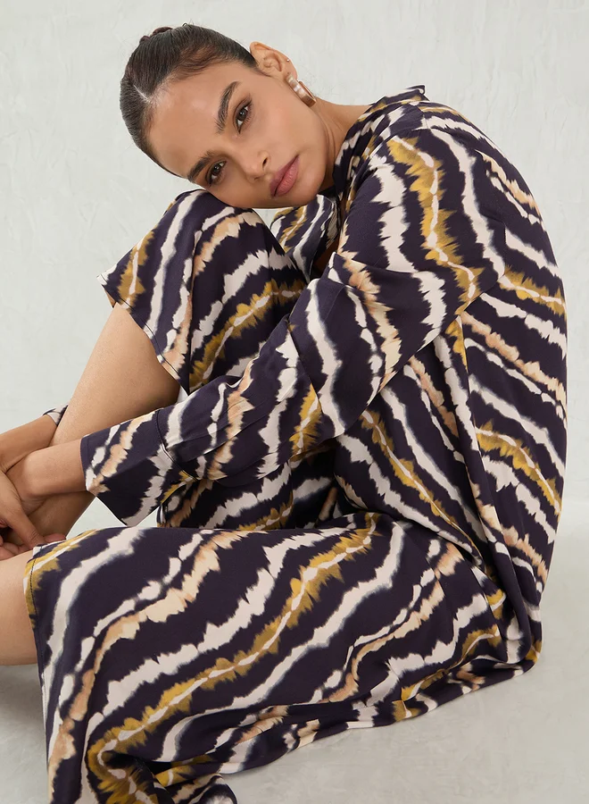 Femmella Femmella Black Abstract Print Asymmetric Hem A-Line Maxi Dress