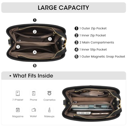 Kattee Leather Handbags for Women, Soft Shoulder Tote Bucket Bags Crossbody Purses with 2 Straps Black - Image 5