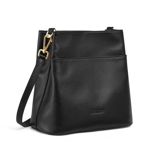 Kattee Leather Handbags for Women, Soft Shoulder Tote Bucket Bags Crossbody Purses with 2 Straps Black - Image 1