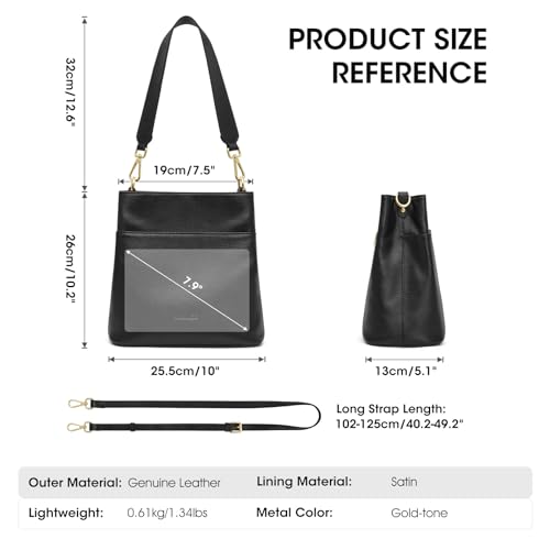 Kattee Leather Handbags for Women, Soft Shoulder Tote Bucket Bags Crossbody Purses with 2 Straps Black - Image 4