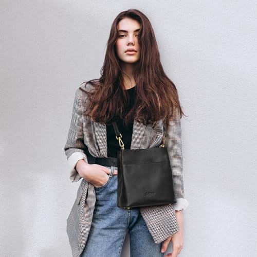 Kattee Leather Handbags for Women, Soft Shoulder Tote Bucket Bags Crossbody Purses with 2 Straps Black - Image 2