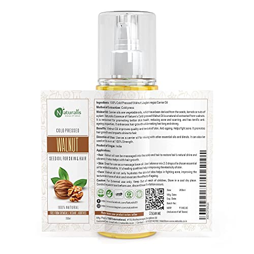 Naturalis Essence Of Nature Cold Pressed Walnut Carrier Oil For Hair & Skin Care, 200Ml - Image 2