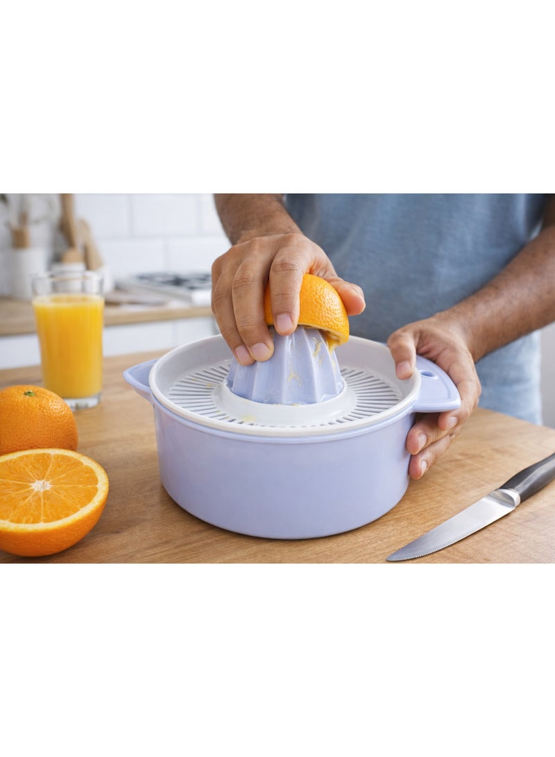 عصارة برتقال وليمون وفواكه حمضية يدوية بلاستيك مع وعاء ومصفاة بفتحة صب ومقبض - موف (لافندر) - Image 3