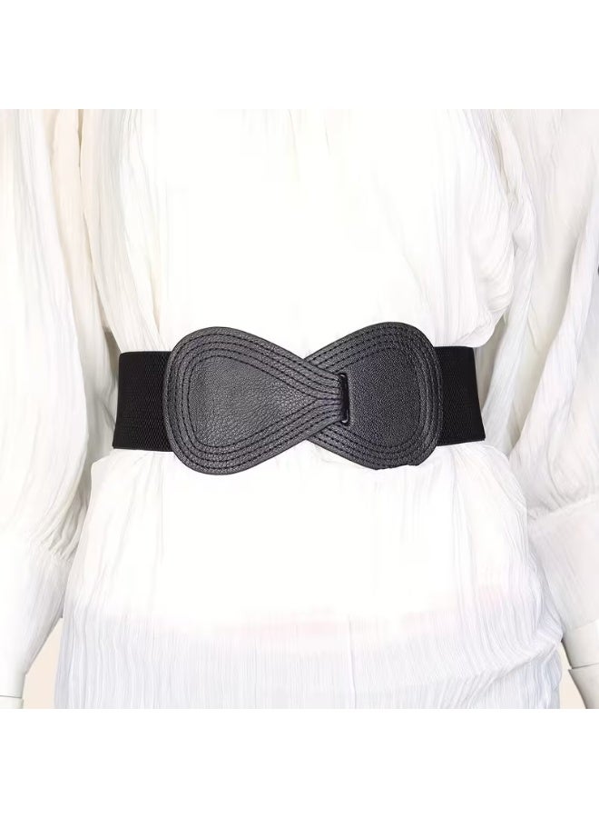 Goolsky Women'S Stretchy Waistband Dress with 8-Shaped Bow - Elastic Wide Belt, Solid Color, Casual Style, Perfect for Weekend Outings, Casual Attire, Casual Wear, Casual Fashion Lovers, Women'S Clothing, Women'S Accessory, Women'S Fashion, Women'S Dress(L) - Image 5