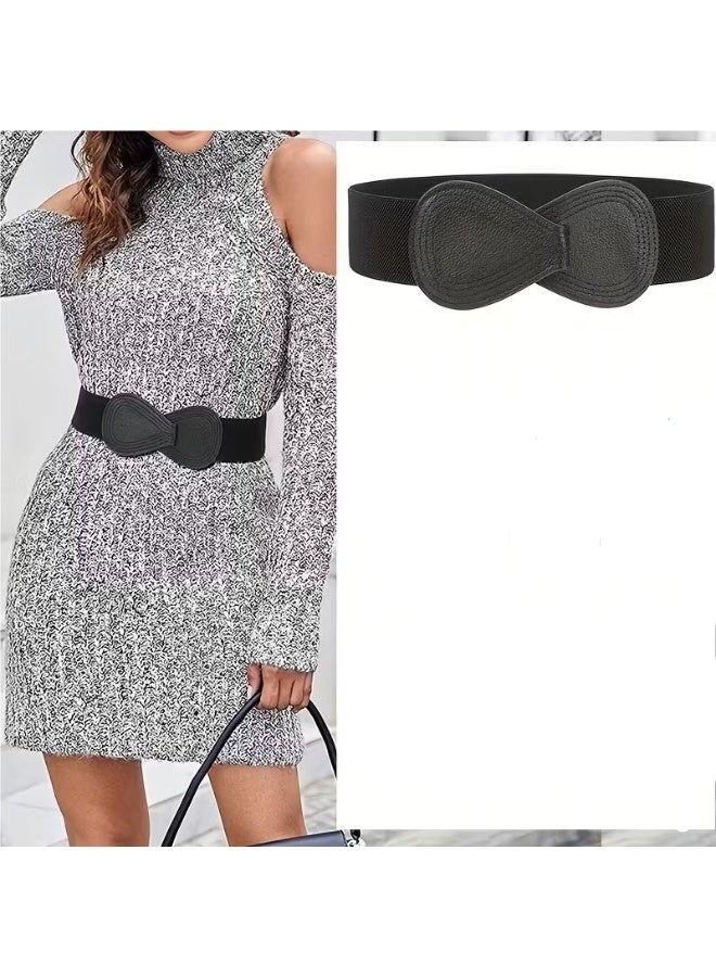 Goolsky Women'S Stretchy Waistband Dress with 8-Shaped Bow - Elastic Wide Belt, Solid Color, Casual Style, Perfect for Weekend Outings, Casual Attire, Casual Wear, Casual Fashion Lovers, Women'S Clothing, Women'S Accessory, Women'S Fashion, Women'S Dress(L) - Image 4