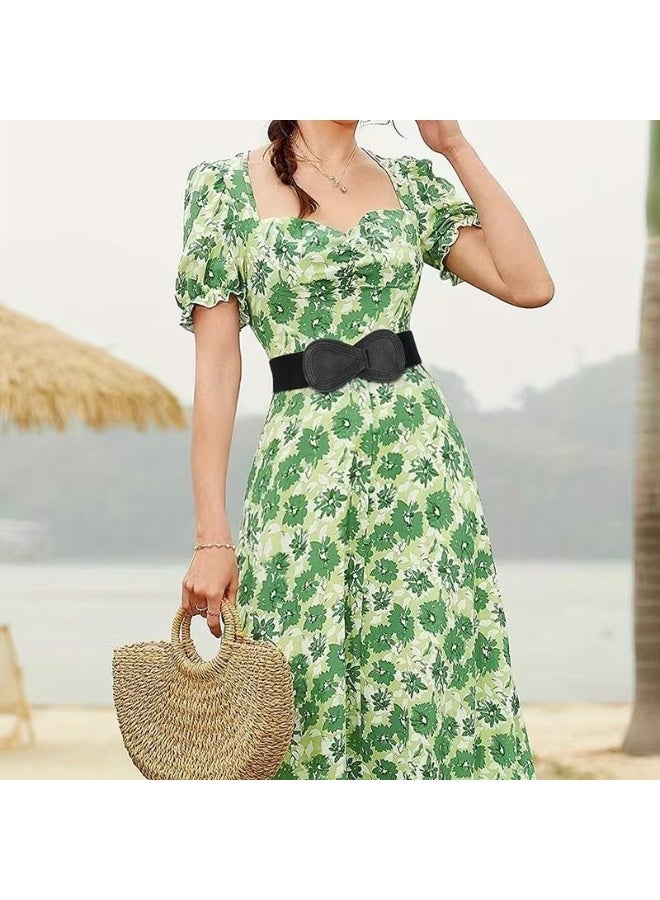 Goolsky Women'S Stretchy Waistband Dress with 8-Shaped Bow - Elastic Wide Belt, Solid Color, Casual Style, Perfect for Weekend Outings, Casual Attire, Casual Wear, Casual Fashion Lovers, Women'S Clothing, Women'S Accessory, Women'S Fashion, Women'S Dress(L) - Image 3