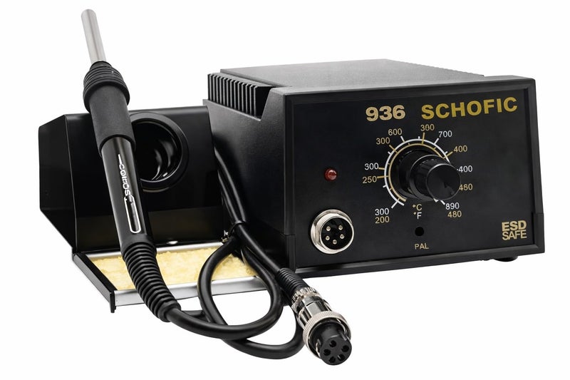 SCHOFIC 936 Rework Soldering Station Set with Soldering Iron Handle, Iron Holder, High Temperature Resistant Sponge, Manual, and Power Plug - Image 1