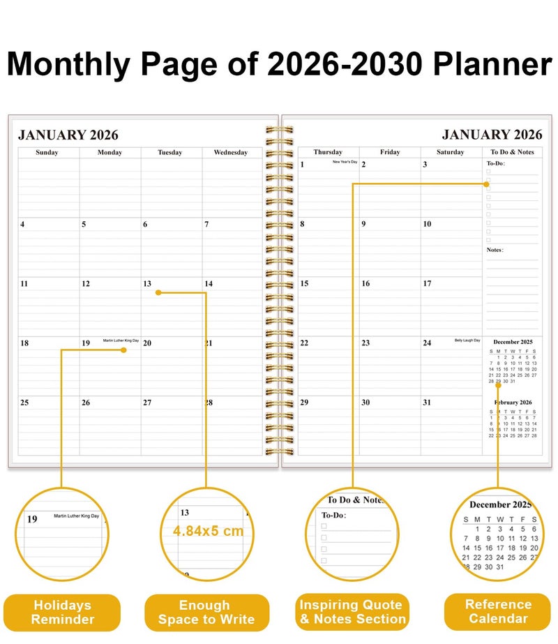 Tuun Fuplan 2026-2030 Monthly Planner - 60 Month PLanner Calendar from January 2026 to December 2030, 5 Year Planner 2026-2030 with Flexible Cover, Inner Pocket, Perfect for Home | School | Office, 8.5" x 11", Green Leaf - Image 3