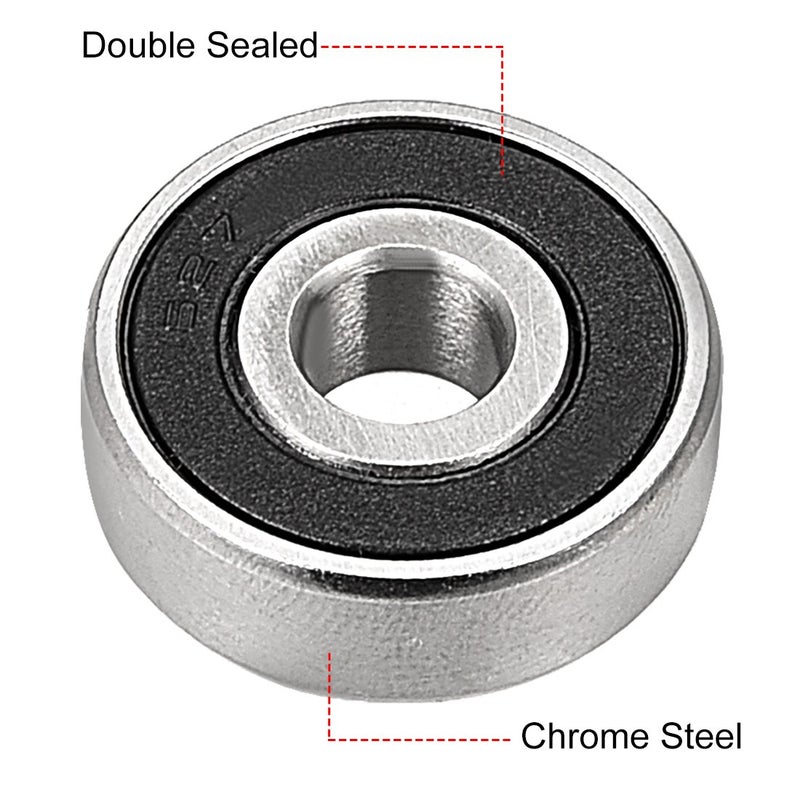 uxcell 627-2RS Deep Groove Ball Bearing Double Sealed 180027, 7mm x 22mm x 7mm Chrome Steel Bearings (Pack of 4) - Image 2