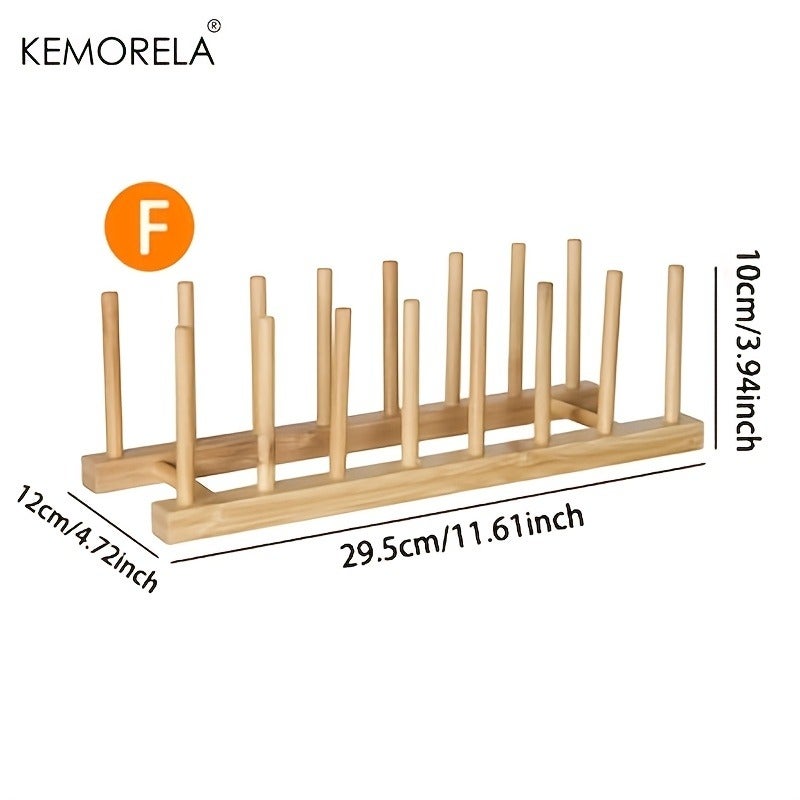 KEMORELA Bamboo Wooden Dish Racks Plate Stand Holder Vertical Drainer Kitchen Cabinet Organizer for Dish, Pots, Lids, Bowls, Cups, And Cutting Boards And Books - Image 1