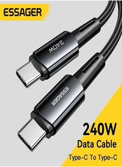 ESSAGER High quality braided cable C To C ,1 meter long, supports fast charging up to 240 watts, Black  - Image 1