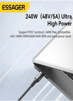 ESSAGER High quality braided cable C To C ,1 meter long, supports fast charging up to 240 watts, Black  - Image 4