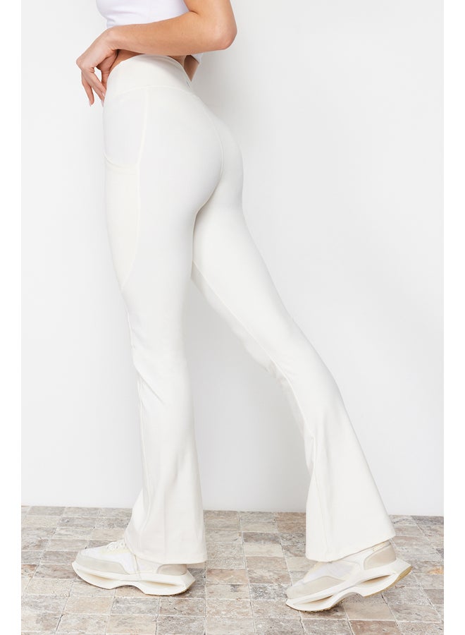 trendyol Ecru Reflective Print and Pocket Detailed Spanish Leg Yoga Knitted Sports Leggings THMAW24TY00066  - Image 1