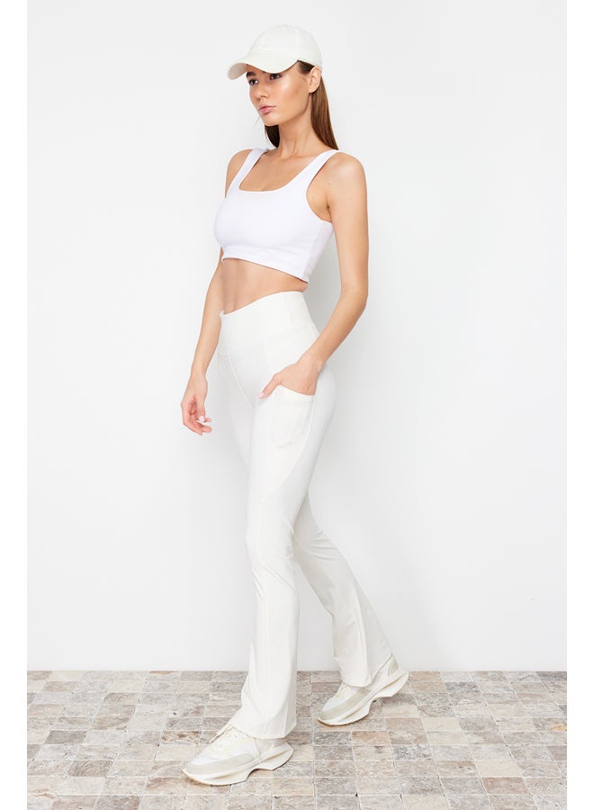 trendyol Ecru Reflective Print and Pocket Detailed Spanish Leg Yoga Knitted Sports Leggings THMAW24TY00066  - Image 2