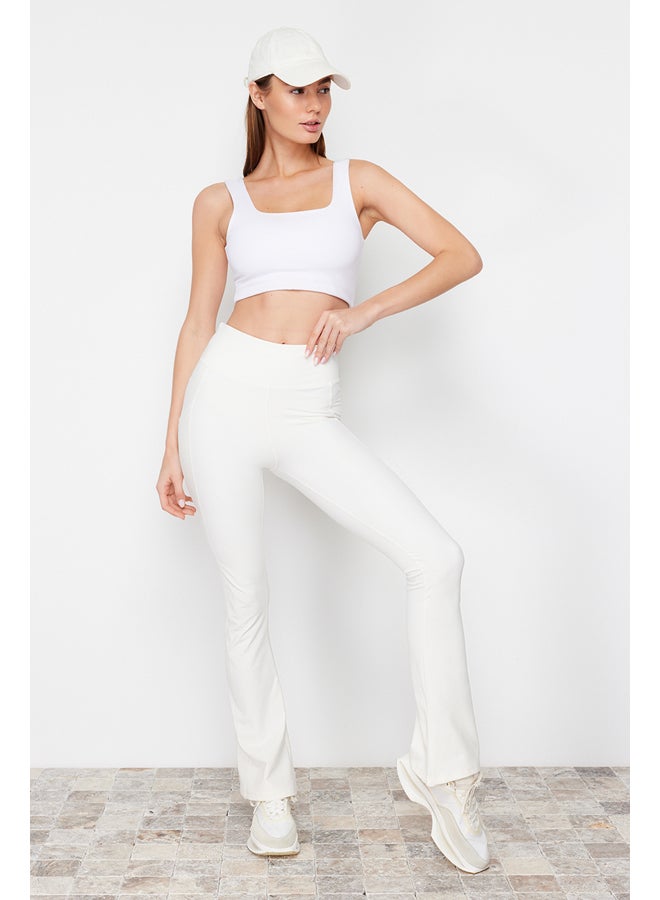 trendyol Ecru Reflective Print and Pocket Detailed Spanish Leg Yoga Knitted Sports Leggings THMAW24TY00066  - Image 4