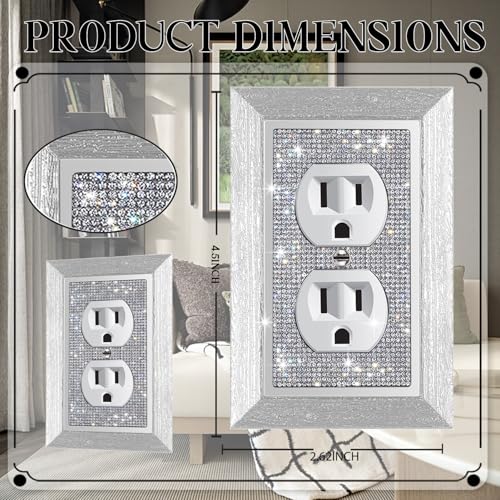 Gaocai 4 Pcs Shiny Rhinestones Outlet Covers Wall Plates Light Switch Cover Plate Decorative Imitation Wood Grain Wall Plate Single Toggle Outlet Cover Durable Switch Covers - Image 2