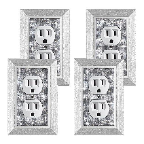 Gaocai 4 Pcs Shiny Rhinestones Outlet Covers Wall Plates Light Switch Cover Plate Decorative Imitation Wood Grain Wall Plate Single Toggle Outlet Cover Durable Switch Covers - Image 1