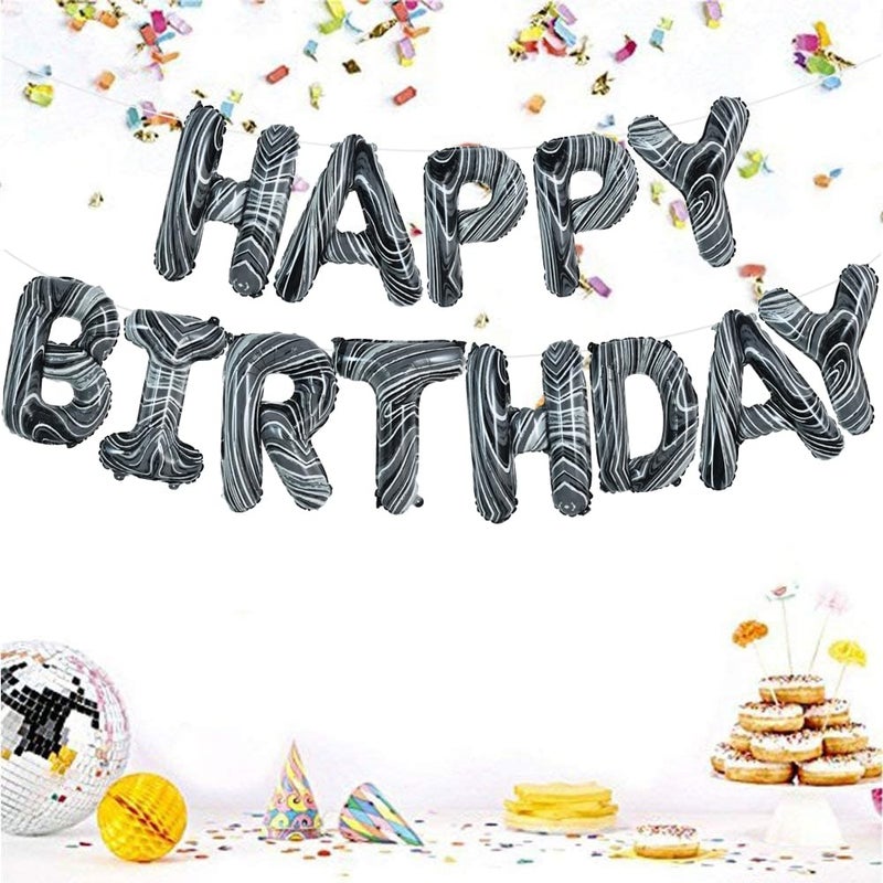 TONIFUL Black Marble Happy Birthday Balloons Banner,16 Inch Mylar Foil Letters Birthday Sign Bunting for Girls Boys Kids & Adults Birthday Decorations and Party Supplies - Image 4
