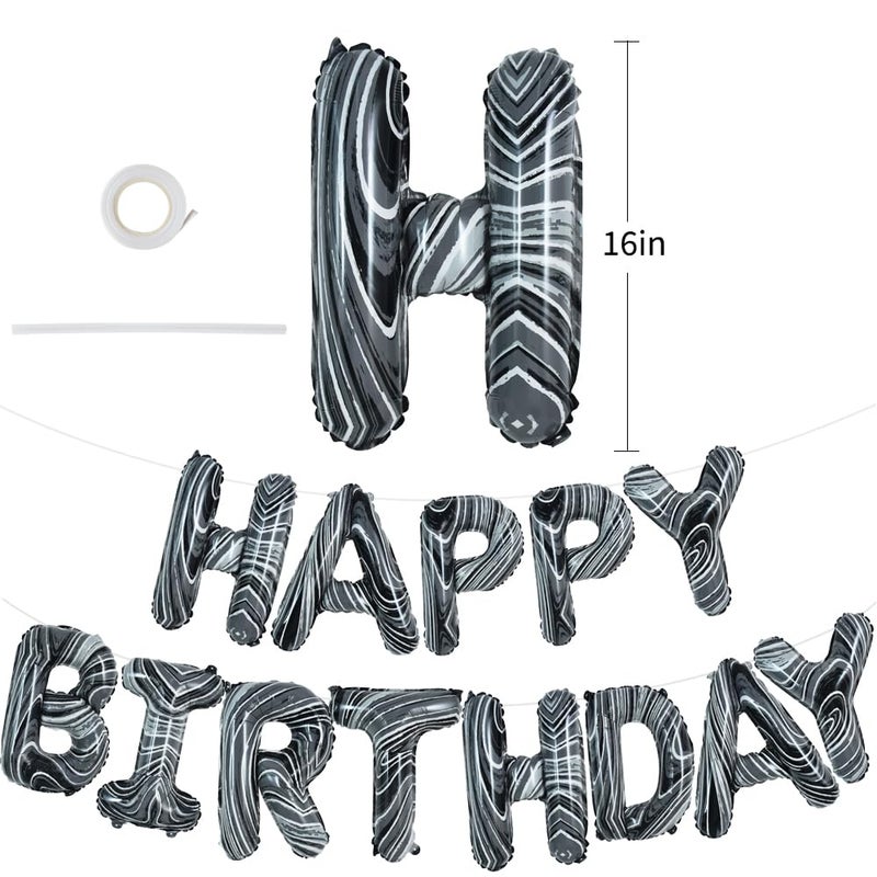 TONIFUL Black Marble Happy Birthday Balloons Banner,16 Inch Mylar Foil Letters Birthday Sign Bunting for Girls Boys Kids & Adults Birthday Decorations and Party Supplies - Image 2