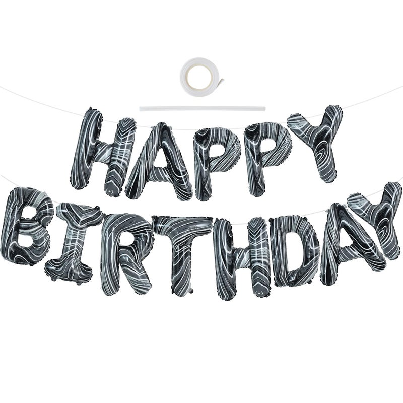 TONIFUL Black Marble Happy Birthday Balloons Banner,16 Inch Mylar Foil Letters Birthday Sign Bunting for Girls Boys Kids & Adults Birthday Decorations and Party Supplies - Image 1