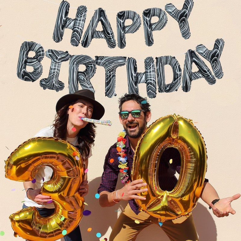 TONIFUL Black Marble Happy Birthday Balloons Banner,16 Inch Mylar Foil Letters Birthday Sign Bunting for Girls Boys Kids & Adults Birthday Decorations and Party Supplies - Image 5