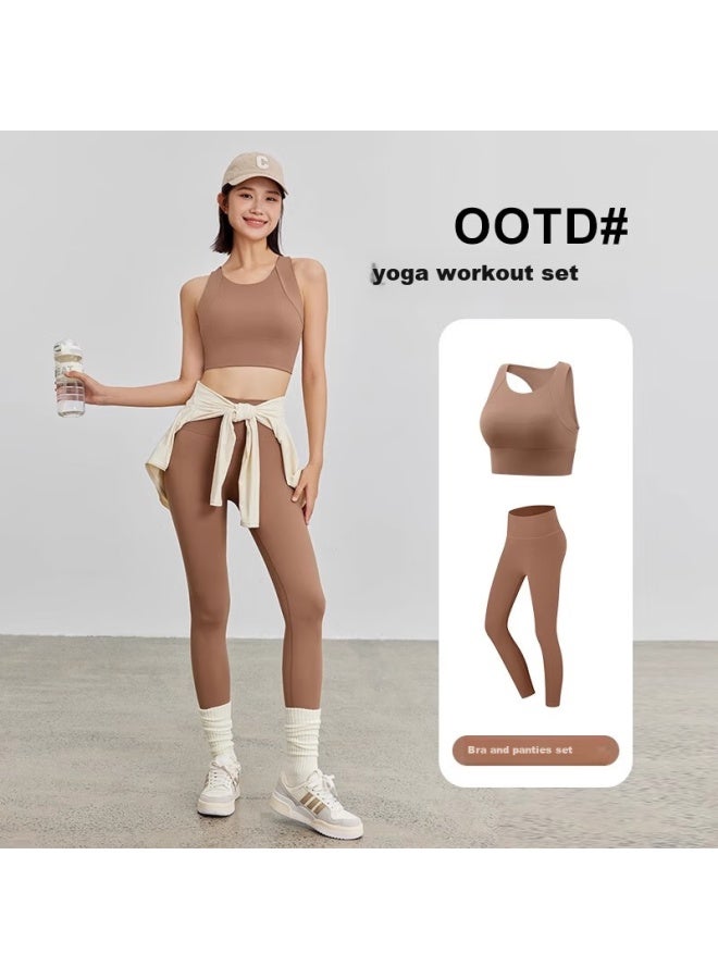 Never Me Yoga Suit Women's Sports Set Two-piece Fitness Quick-drying Sports Bra High-waisted Tummy Control Anti-curling Yoga Pants - Image 1