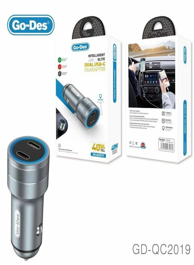 GO-DES Go des Double PD Output Vehicle Charging Head With LED 40W - Image 1