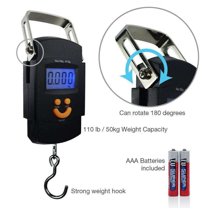Dr. Care Hanging Weight Machine 50kg - Portable Digital Weighing Scale for Luggage, Gas Cylinder & Travel, Wide Soft Handle, Extra Strap Included, Weighing Scale for Luggage Bags & Suitcase, Black - Image 3