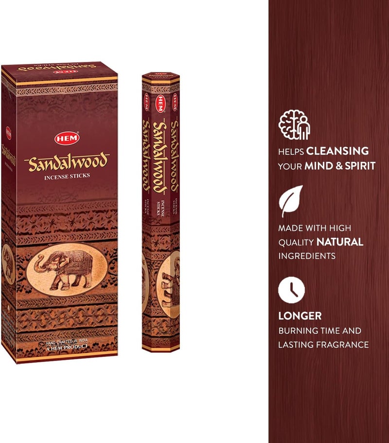 HEM Sandalwood Incense Sticks - Pack of 6 (120 Sticks) - 301g - Image 3