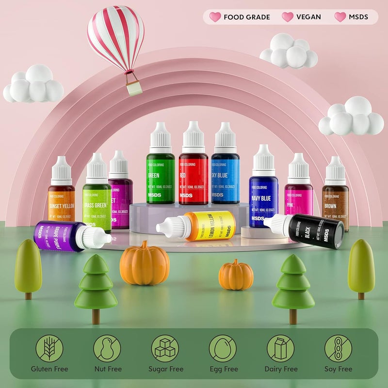 Cherrysea 12 Color Food Coloring Set - Vibrant Edible Liquid Dye for Baking, Cake Decorating, and Crafting - 0.35 Fl. oz (10 ml) Each - Image 3