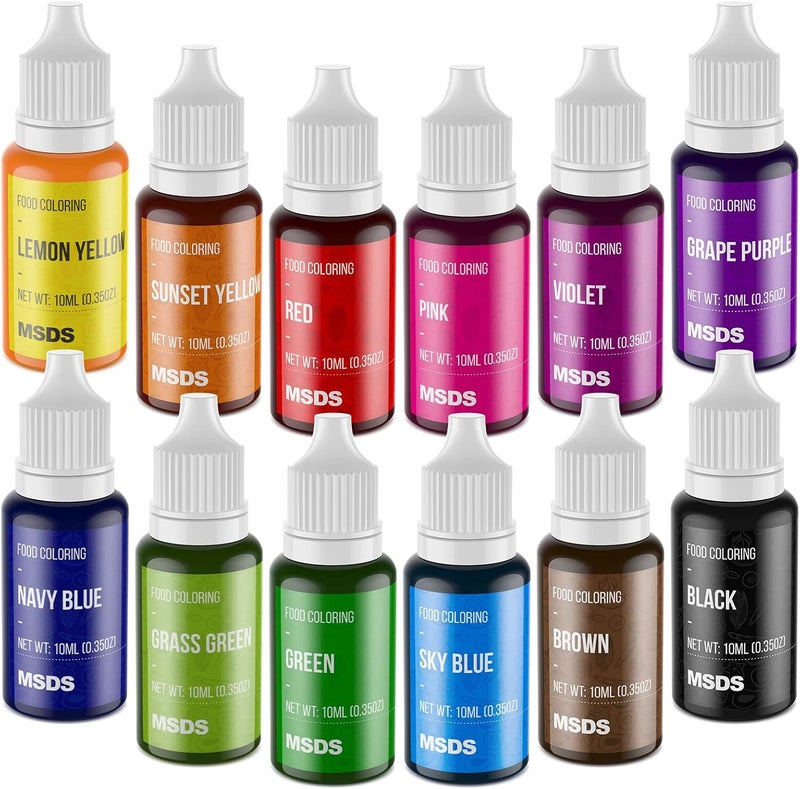 Cherrysea 12 Color Food Coloring Set - Vibrant Edible Liquid Dye for Baking, Cake Decorating, and Crafting - 0.35 Fl. oz (10 ml) Each - Image 1