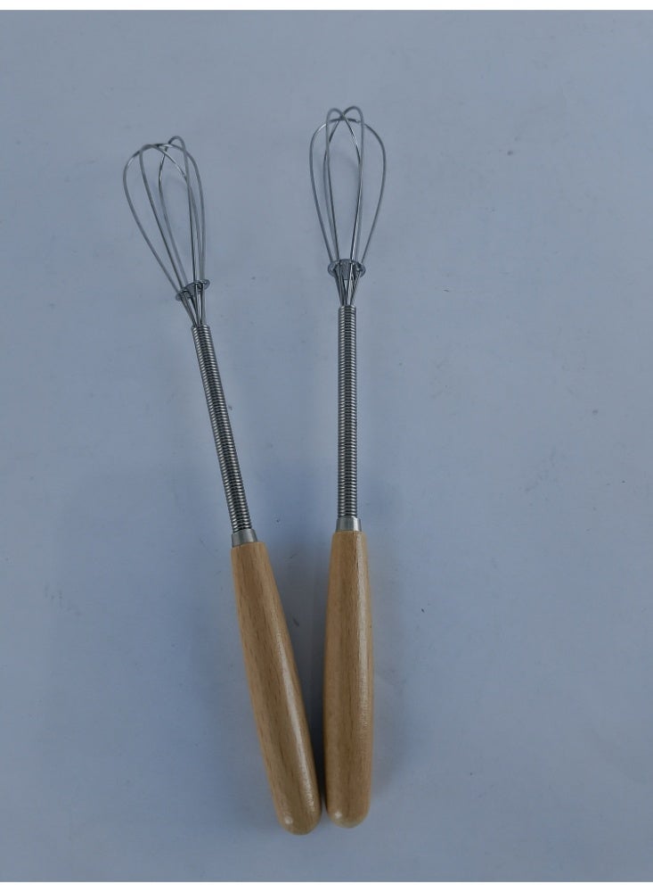 مضرب يدوي للبيض من الستانلس ستيل بمقبض خشب – 2 قطعة - Image 1