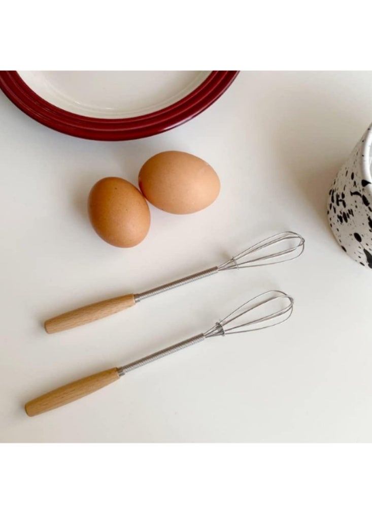 مضرب يدوي للبيض من الستانلس ستيل بمقبض خشب – 2 قطعة - Image 2