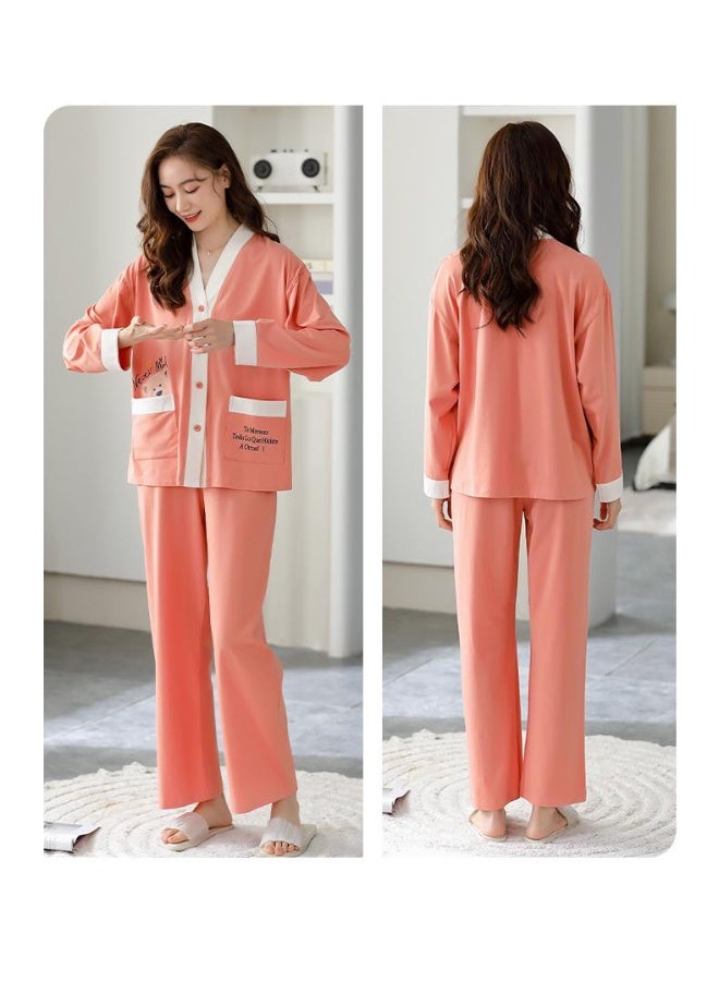 Women's  Cotton Pyjamas Homewear Set Girls Spring and Autumn Pajamas Homewear Ladies Long-Sleeved Cardigan Homewear - Image 2