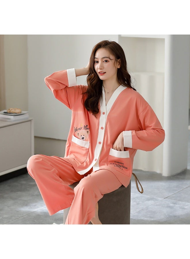Women's  Cotton Pyjamas Homewear Set Girls Spring and Autumn Pajamas Homewear Ladies Long-Sleeved Cardigan Homewear - Image 1