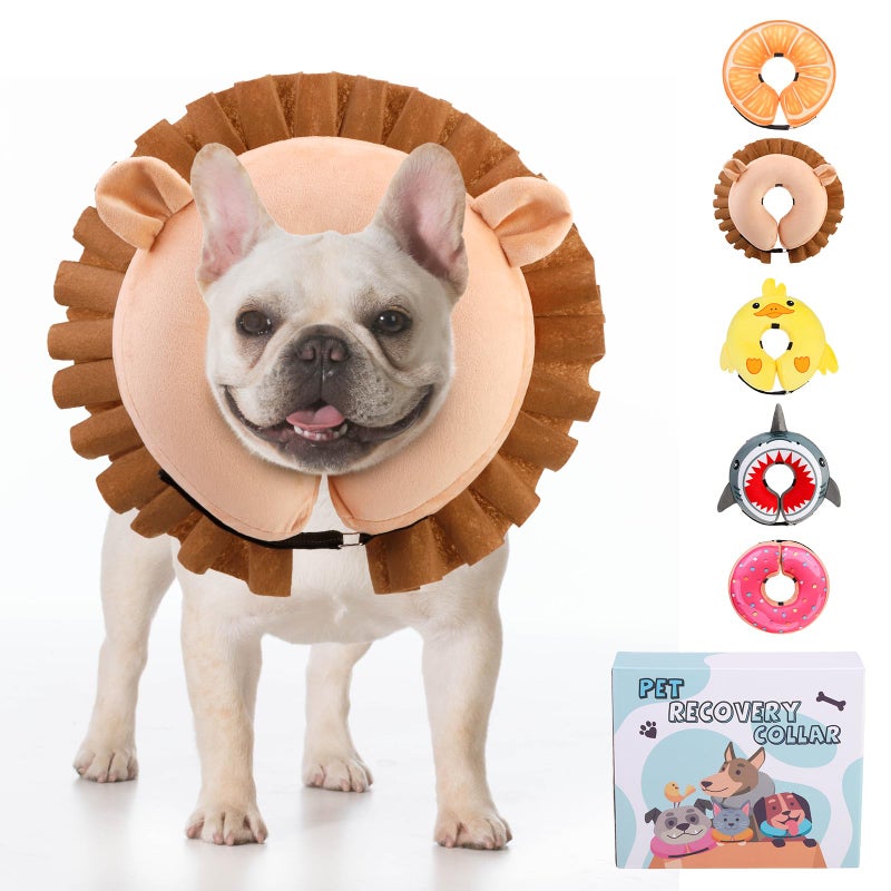 كولتيل طوق مخروطي بديل للكلاب بعد الجراحة من KOOLTAIL، طوق مخروطي ناعم قابل للنفخ على شكل أسد للكلاب متوسطة وكبيرة الحجم، طوق تعافي دائري قابل للتعديل مع خاصية منع اللعق المحسّنة لا يعيق الرؤية، مقاس M - Image 1