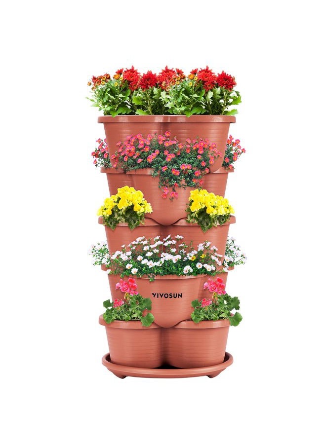 VIVOSUN 5 Tier Vertical Gardening Stackable Planter for Strawberries, Flowers, Herbs, Vegetables, Brown - Image 1