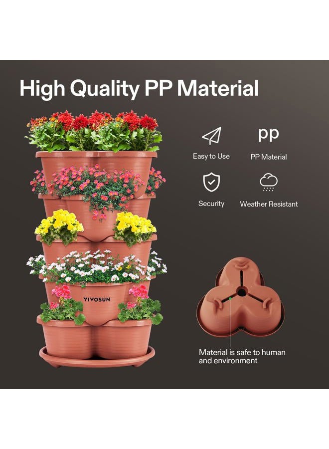 VIVOSUN 5 Tier Vertical Gardening Stackable Planter for Strawberries, Flowers, Herbs, Vegetables, Brown - Image 3