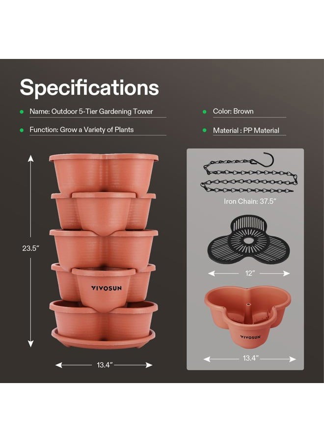 VIVOSUN 5 Tier Vertical Gardening Stackable Planter for Strawberries, Flowers, Herbs, Vegetables, Brown - Image 5