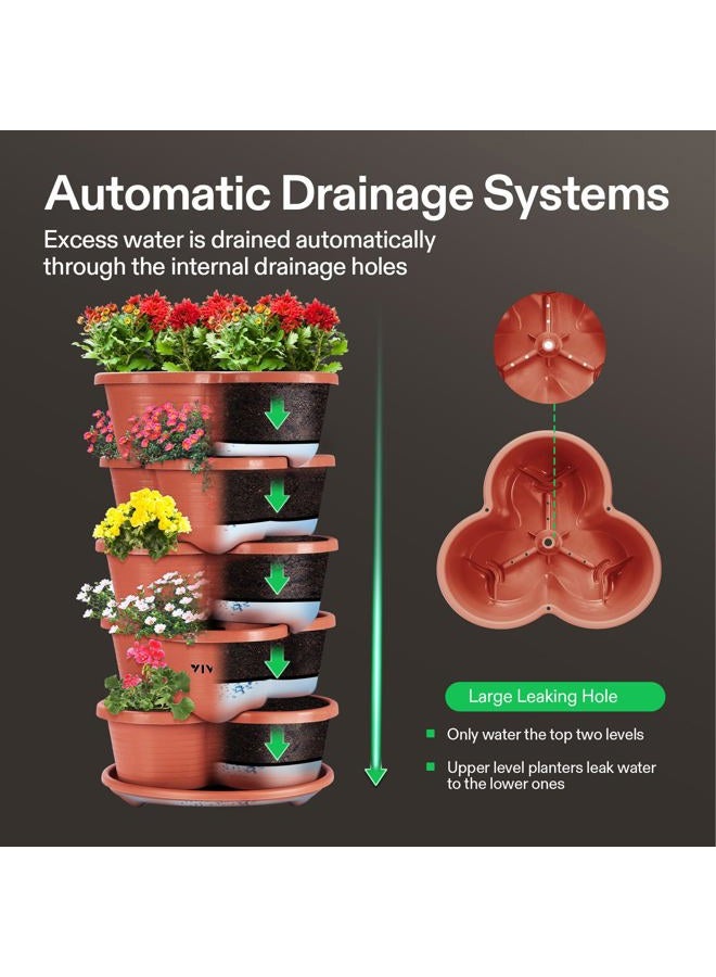 VIVOSUN 5 Tier Vertical Gardening Stackable Planter for Strawberries, Flowers, Herbs, Vegetables, Brown - Image 2