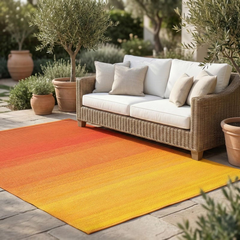Fab Habitat Outdoor Rug - Waterproof, Fade Resistant, Crease-Free - Premium Recycled Plastic - Ombre - Patio, Deck, Porch, Balcony, Laundry Room - Big Sur - Sunset - 4 x 6 ft - Image 1