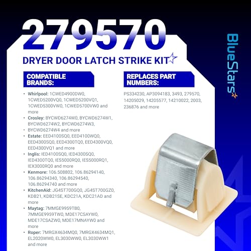 BlueStars Universal Appliance Door Latch Kit 279570 PS334230 AP3094183 14205029 236877 420198 423232 EED4300TQ0 LTE5243DQ6 - Compatible with GE Whirlpool Kenmore Roper KitchenAid Dryers and more - Image 2
