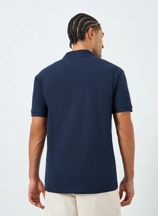 Styli  Men Pique Band Collar Relaxed Smart Polo for Men | Best Price UAE