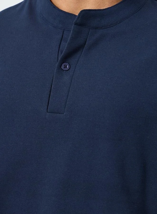 Styli  Men Pique Band Collar Relaxed Smart Polo for Men | Best Price UAE