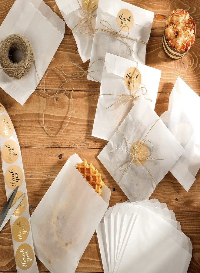 Zonon 100 Pieces Glassine Wax Paper Bag 5" x 7" Cookie Sleeves Bags, 100 Pieces Thank You Label Stickers and 263 Feet Jute Rope for Party Favors, Cookie Chocolate Candy(null) - Image 3