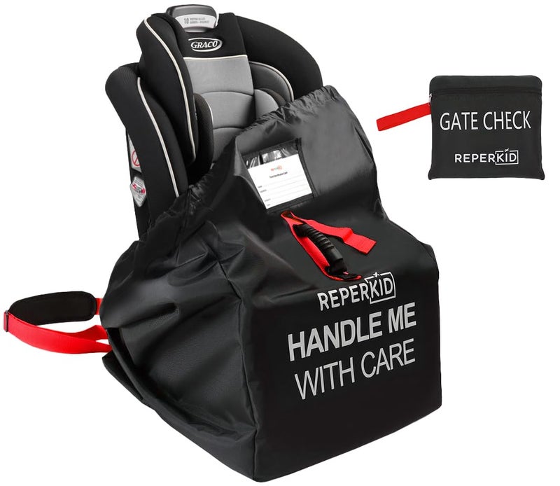 Reperkid reperkid Car Seat Travel Bag for Airplane Black and Green 33 H x 18 W x 18 D Fits Most Convertible Booster and Infant Car Seats Premium Waterproof Cover Adjustable Shoulder Strap 