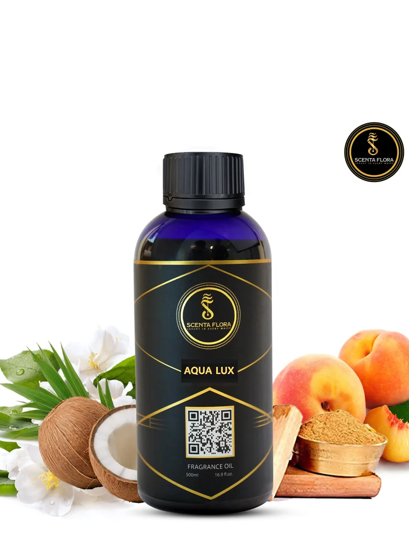 سينتا فلورا زيت عطري Aqua Lux من SCENTA FLORA لأجهزة نشر الروائح والعلاج العطري (500 مل) | معتمد من IFRA | رائحة حلوة تجمع بين الفواكه والزهور للمنازل والمكاتب والمساحات التجارية | أجواء منعشة ومريحة وجذابة